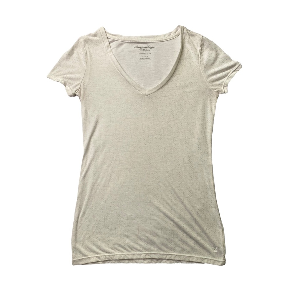 American Eagle Oatmeal V-Neck Short Sleeve Shirt